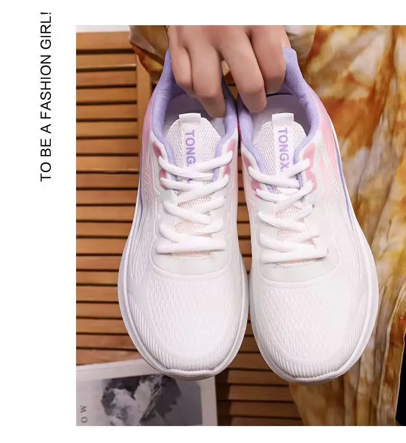 Tênis feminino de malha respirável, calçado esportivo casual para corrida, verão 2025, calçado para caminhada, tênis plataforma feminino
