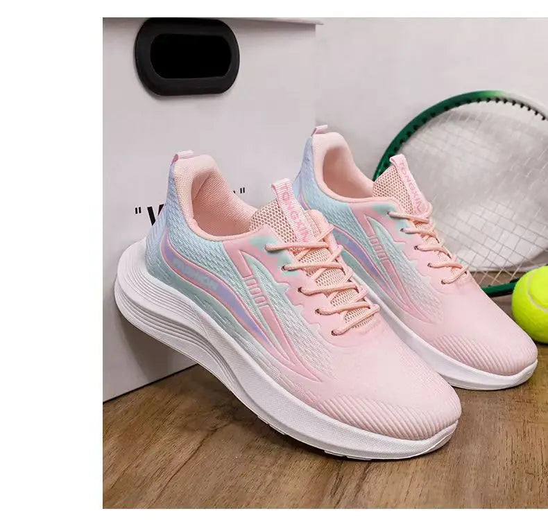 Tênis feminino de malha respirável, calçado esportivo casual para corrida, verão 2025, calçado para caminhada, tênis plataforma feminino