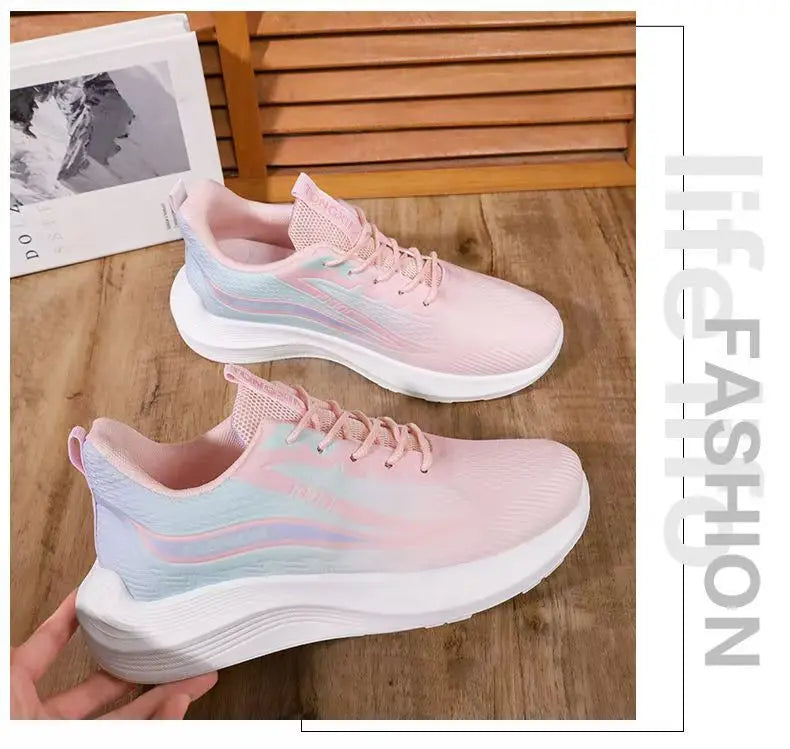 Tênis feminino de malha respirável, calçado esportivo casual para corrida, verão 2025, calçado para caminhada, tênis plataforma feminino