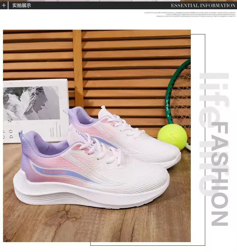 Tênis feminino de malha respirável, calçado esportivo casual para corrida, verão 2025, calçado para caminhada, tênis plataforma feminino