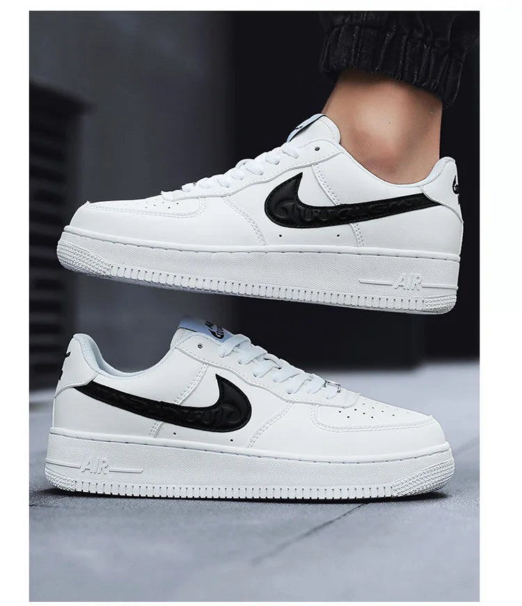 Moda sapatos masculinos de couro legítimo 2025 nova tendência coreana sapatos versáteis e antigos sola branca grossa esportes e lei